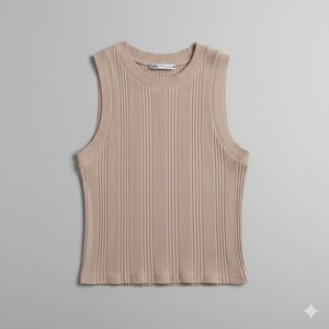 Zara Tan Ribbed Fitted Tank Top